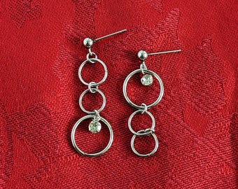 Kpop Earrings Mismatched Earrings Circles with Crystals Rhinestones Earrings Pierced Earrings OR Clip-on Earrings Dangle Drop Earrings