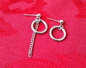 Kpop Earrings Kdrama Inspired Minimalist Simple Circles Chain Dangle Drop Earrings Pierced Earrings OR Clip-On Earrings Concetta