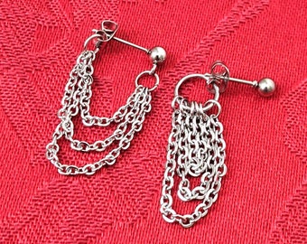 Unique chain earrings, trendy alt fashion, cool Kpop jewelry, edgy goth earrings, funky punk jewelry, illusion wrap earrings, modern style
