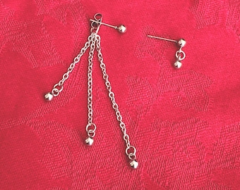 Kpop Earrings Mismatched Chain Tassels Balls Dangle Drop Earrings