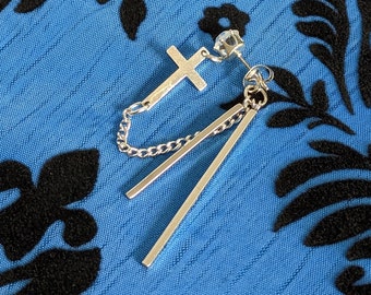 Rhinestone Crystal Cross Stud Earring • Cyberpunk Grunge Drop Accessory • Gothic Emo Aesthetic Jewelry