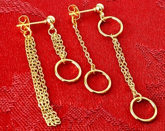 gold irregular earrings, mismatched chain earrings, circle charm jewelry, unique Kpop jewelry, trendy fashionable gifts, unusual alt fashion