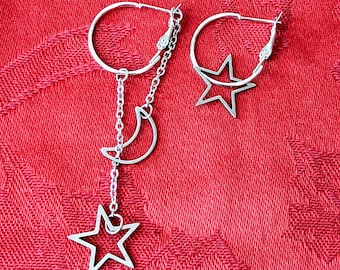 Kpop Kdrama Star Through Moon Hoop Earrings Mismatched Earrings Tsujite