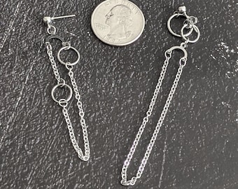 Irregular chain earrings, front to back earrings, illusion earrings, cyber punk jewelry, cool emo earrings, edgy goth earrings, alt earrings