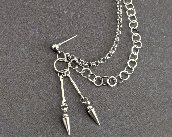 Kpop BTS Double Dart Charm Cuff Chain Earring, Unique Punk Cyber Core ...