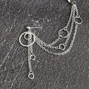 Kpop BTS Circle charms Cuff Chain Earring, unique ear cuff, trendy fashionable jewelry, punk cyber core, alt goth grunge emo, cool dangle