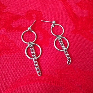 Kpop BTS earrings, Double Circle charms, Chain Tassel Earrings, punk rock jewelry, cyber core earrings, cool dangle earrings, gothic alt