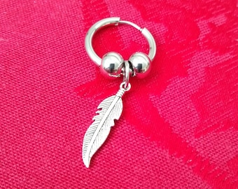 Kpop SINGLE Feather Balls Hoop Earring