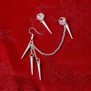 Mismatched Dart charm Earrings, Fishhook Cuff Chain Earring, cool ear cuff, unique fashionable gifts, cool Korean jewelry, punk alt goth y2k