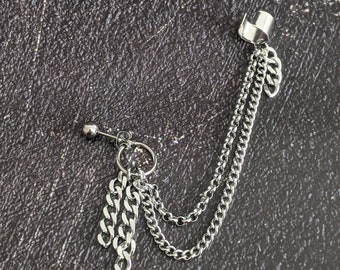 Cool cuff earring, funky chain earring, cuff chain earring, edgy punk earring, alternative fashion jewelry, unique grunge earring, emo alt