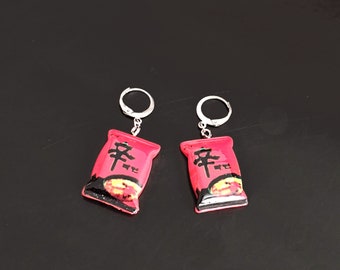 Spicy Ramen Earrings: Nongshim Shin Ramyun Noodle charms hoop earrings