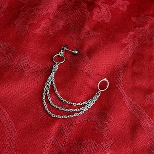 Ryuji Double Pierce Single Chain Earring Wrap Cuff Earring Circle Bevel Stud Post Stud