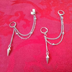 Dart spike charm chain cuff earring (Single OR Double pierce), cool BTS Kpop punk jewelry, cyber core emo grunge goth alt streetwear style