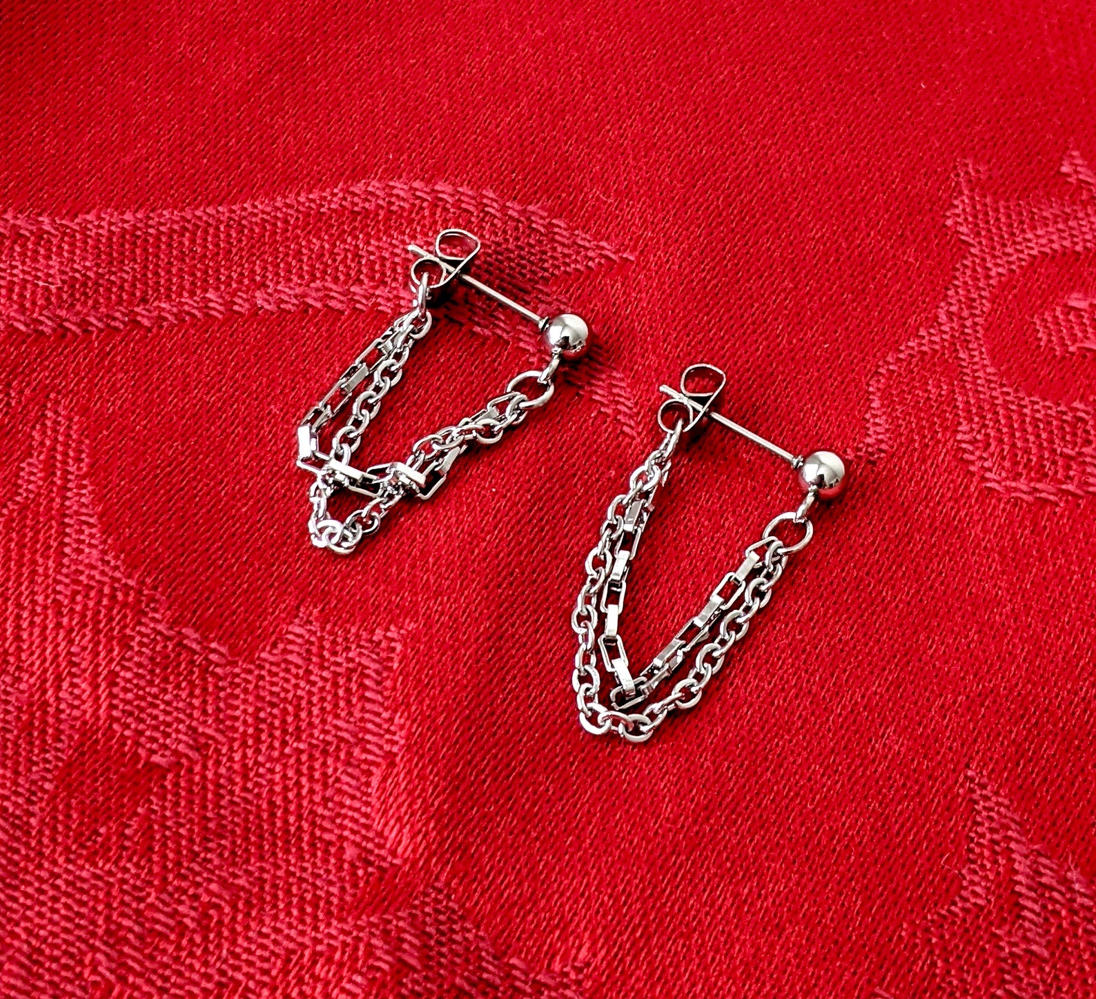 Kpop Earrings Kdrama Earrings Double Chain Front Back Earrings Etsy