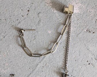 Dart Cuff Chain Earring, edgy cool ear cuff, unique punk jewelry, funky grunge style, unusual alternative fashion, spike chain cuff earring