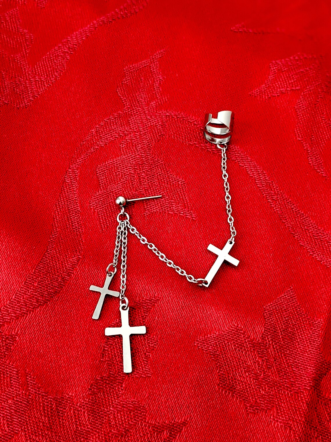 Kpop Earrings BTS Earrings Trio Cross Earring Ear Cuff Chain Etsy