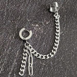 Kpop BTS Cuff Chain Hoop Earring, unique Korean fashion, cool punk rock alt accessories, Bangtan Boys, Jungkook Jimin V jewelry, fashionable