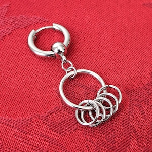 Kpop BTS rings single hoop huggie earring, punk cyber core jewelry, goth alt edgy, unique dangle drop, grunge y2k unique korean fashion, fun