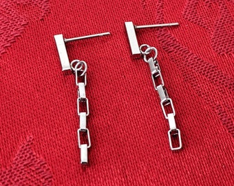 Chain Dangle Bar Stud Earrings, Unisex Grunge Style