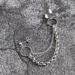 Kpop BTS cuff chain earring, circle charm jewelry, Jimin jungkook style, punk cyber core, trendy alt grunge emo, unique streetwear fashion