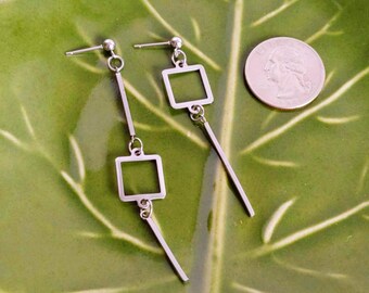 Squares and Bars charms Geometric Mismatched Earrings, cool minimalist jewelry, unique fashionable gifts, trendy modern style, aesthetic