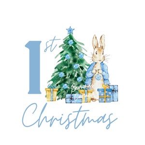 Peter The Rabbit PNG, Blue 1st Christmas Design, Peter Rabbit 1st Christmas PNG, Instant Digital Download