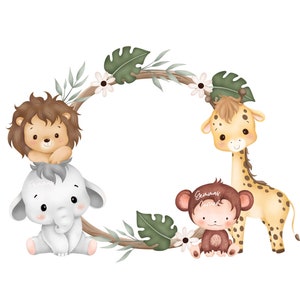 Bordure de jungle safari, aquarelles de bébés animaux, sauvage, anniversaire sublimation design, jungle, safari, téléchargement numérique, art mural