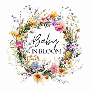 Wildblumen Baby in Blüte PNG, Sublimationsdesign, Schwangerschaft T-Shirt, Babyparty, Babyparty Willkommensschild, sofortiger digitaler Download