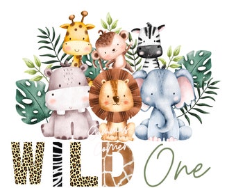 Bébé animaux de safari voiture pour enfants PNG, aquarelle bébés animaux, sauvage PNG, image de carte d'anniversaire, téléchargement numérique instantané, impression t-shirt