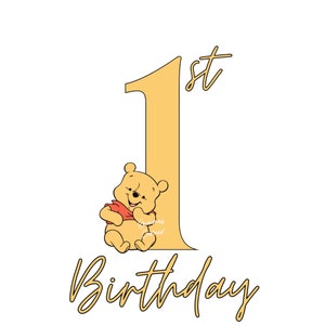 Baby Winnie de Poeh 1e verjaardag PNG, 1e verjaardag sublimatieontwerp, beer clipart, eerste verjaardag Winnie ontwerp, Pooh Bear