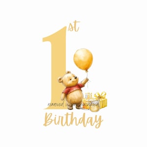 Bebê Ursinho Pooh 1º Aniversário PNG, Design de Sublimação de 1º Aniversário, Clipart de Urso, Design de Primeiro Aniversário de Ursinho Pooh, Ursinho Pooh