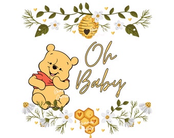 Winnie Pooh Baby Shower, Winnie Pooh PNG, Classic Winnie the Pooh, Classic Winnie Pooh Clipart, Oh Baby PNG, Honey Clipart, Baby PNG