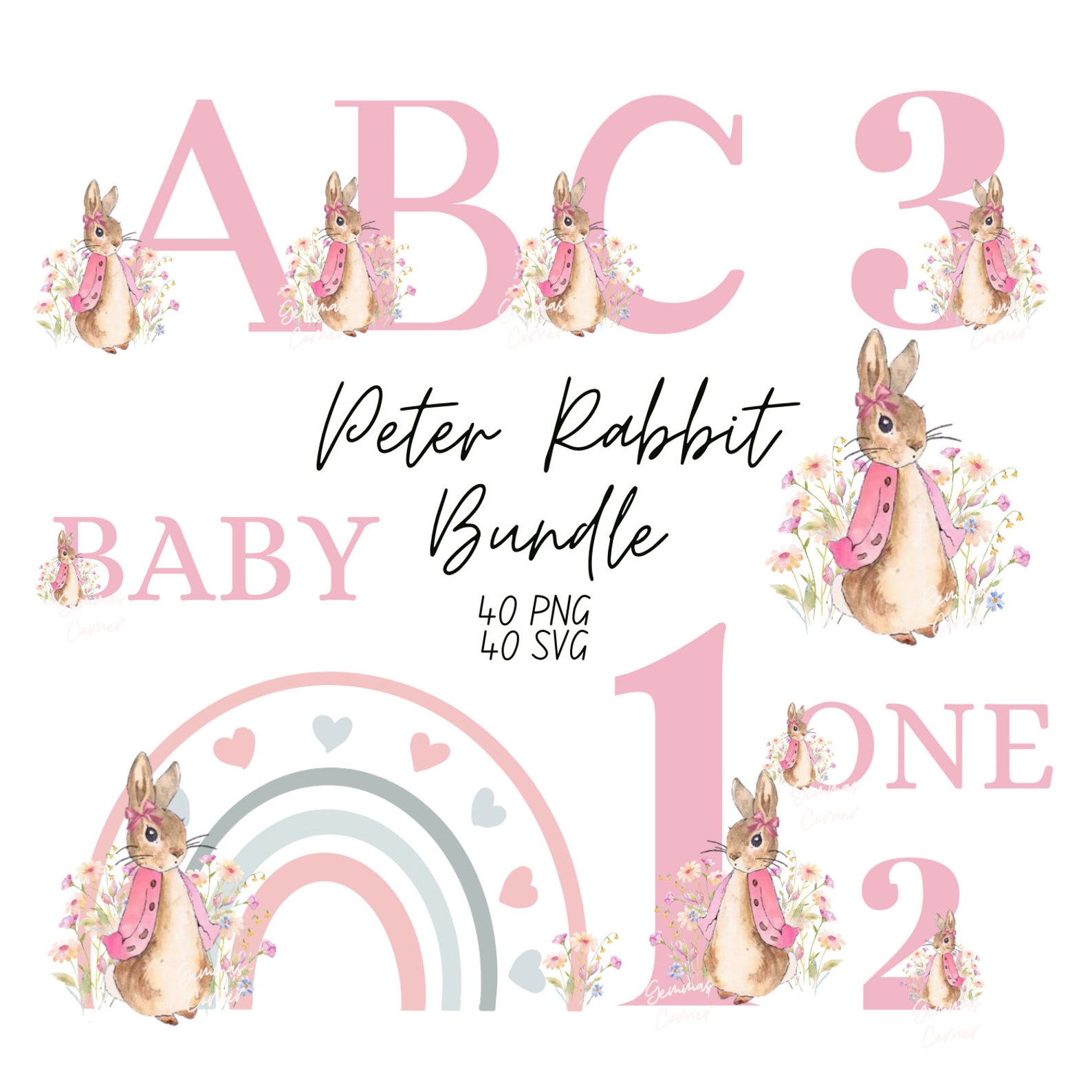 Peter Rabbit Bundle Ages 1-9 A-Z, Flopsy Bunny PNG, Set Digital Images ...