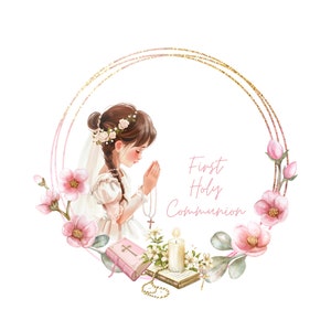Diseño de sublimación de pancarta rosa para comunión, descarga digital de comunión, PNG de primera comunión, PNG de confirmación, diseño de bordado de comunión