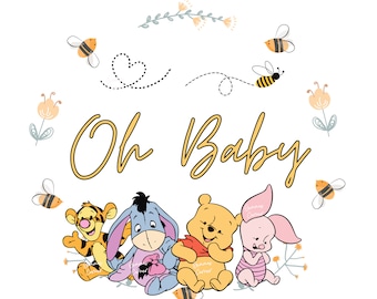 Winnie Pooh Baby Shower Ring, Winnie Pooh PNG, Classic Winnie the Pooh, Classic Winnie Pooh Clipart, Oh Baby PNG, Transparent Sublimation