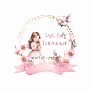 Rosa Banner Kommunion Sublimationsdesign, Kommunion Digitaler Download, Erste Heilige Kommunion PNG, Kommunion Stickerei Design, Kartenherstellung
