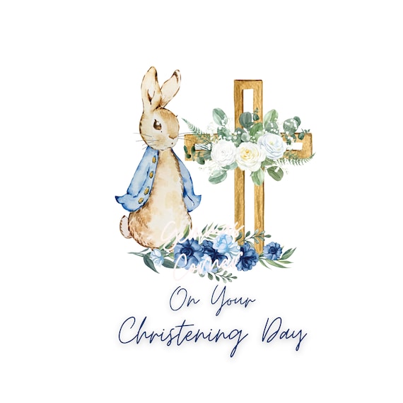 Peter the Rabbit Christening PNG, Baby Blue Christening Design, Christening PNG, Instant Digital Download