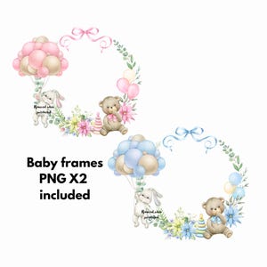Ursinho de pelúcia chuveiro Moldura PNG Clipart Moldura aquarela com flores azuis Guirlanda Clip art Cartão de felicitações, Aquarela clipart chá de bebê