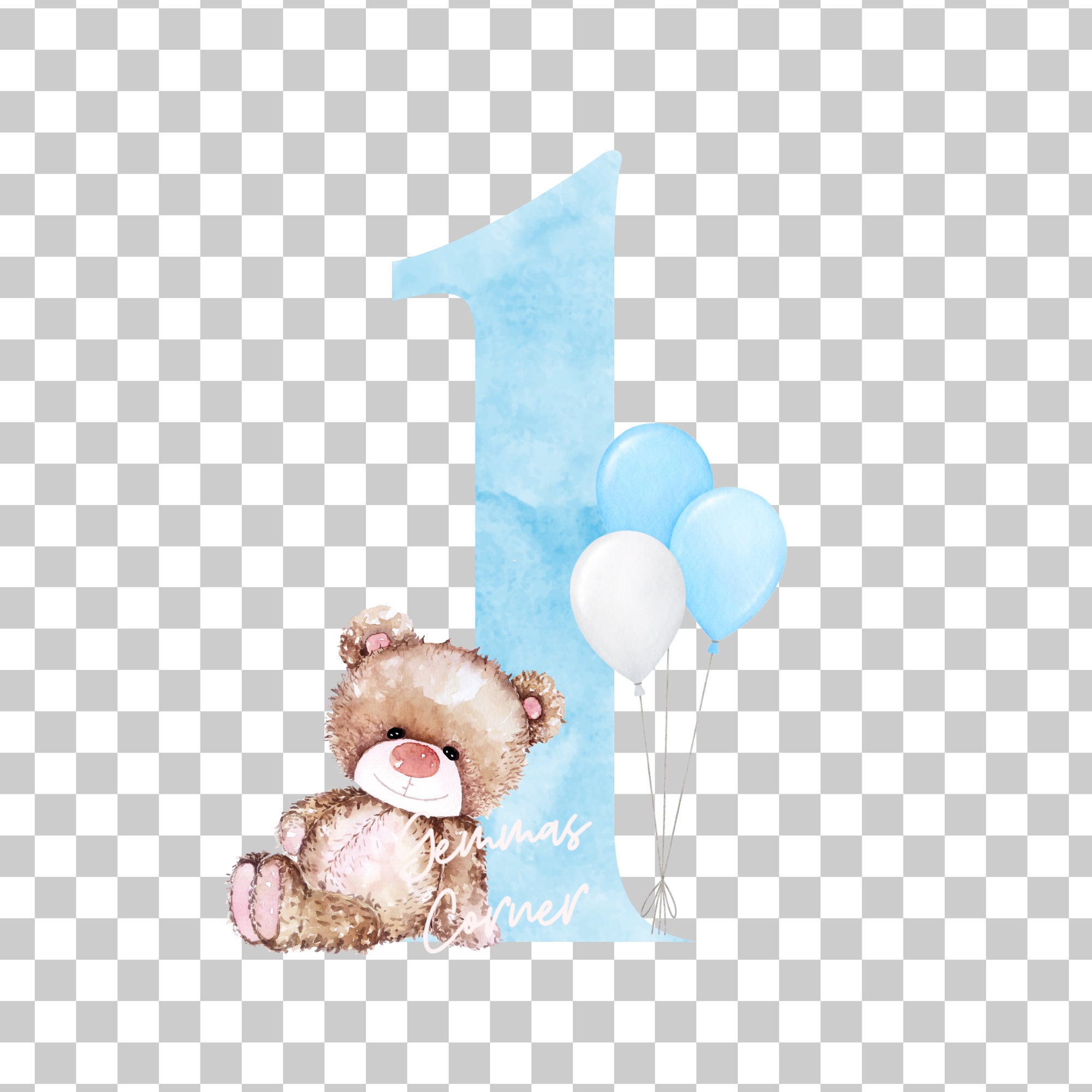 Teddy Bear Blue Balloons 1st Birthday PNG, First Birthday Sublimation ...