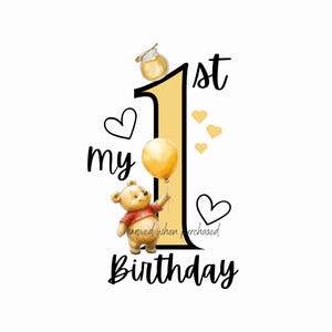 Baby Winnie de Poeh 1e verjaardag PNG, 1e verjaardag sublimatie ontwerp, beer clipart, eerste verjaardag Winnie ontwerp, Pooh Bear, honingbij png