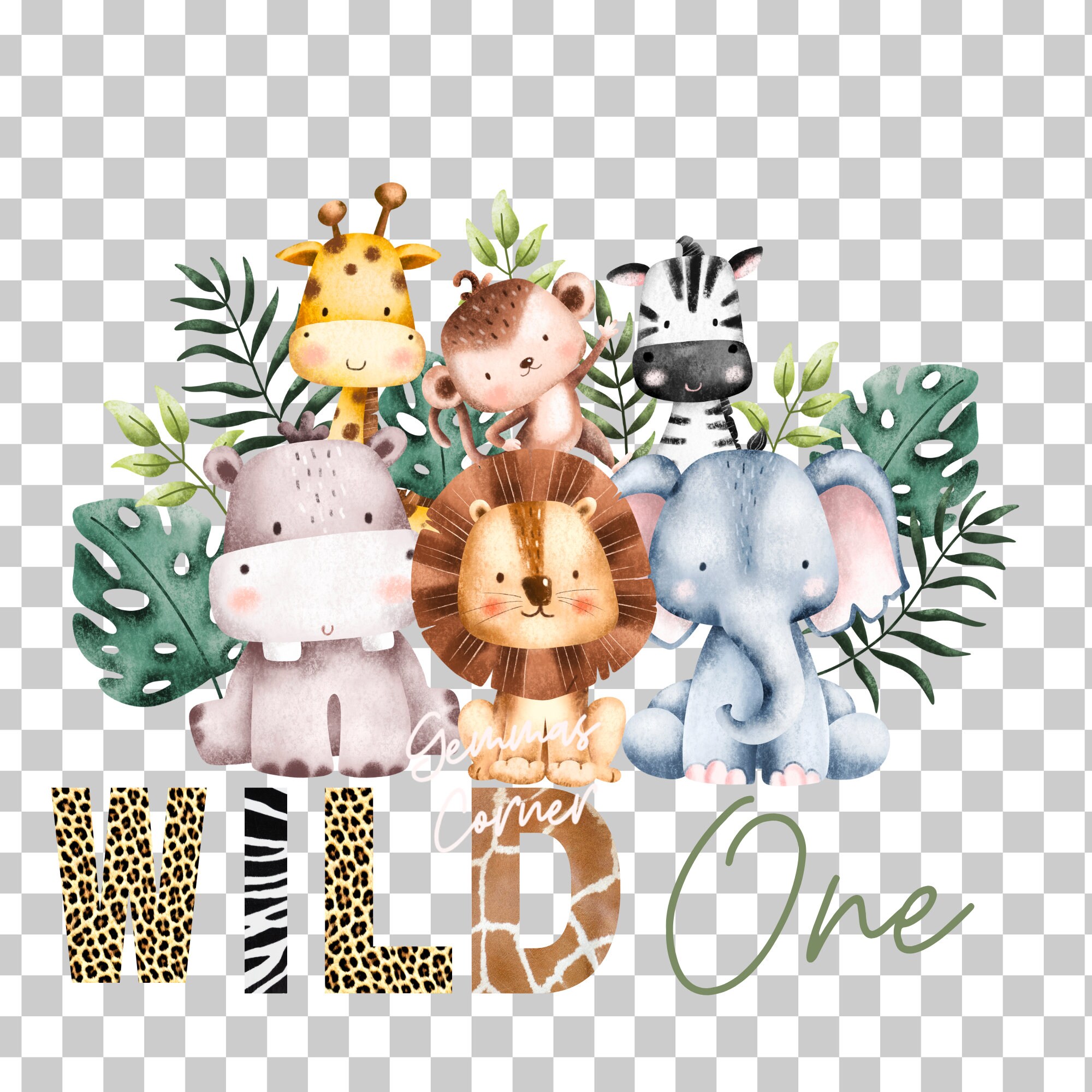 Baby Safari Animals Kids Car PNG, Watercolor Baby Animals, Wild One PNG ...