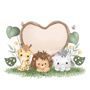 Safari Jungle Border, Cuccioli di animali ad acquerello, Wild One, Design per sublimazione di compleanno, Giungla, Safari, Download digitale, Arte murale, Compleanno