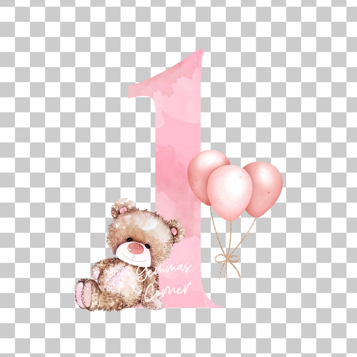 Teddy Bear Pink Balloons 1st Birthday PNG, First Birthday Sublimation ...