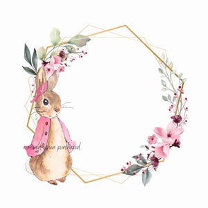 Flopsy Bunny png, roze Peter het konijn bloemenring, floppylijst png, instant digitale download, digitale print, kaarten maken, afdrukbaar konijn