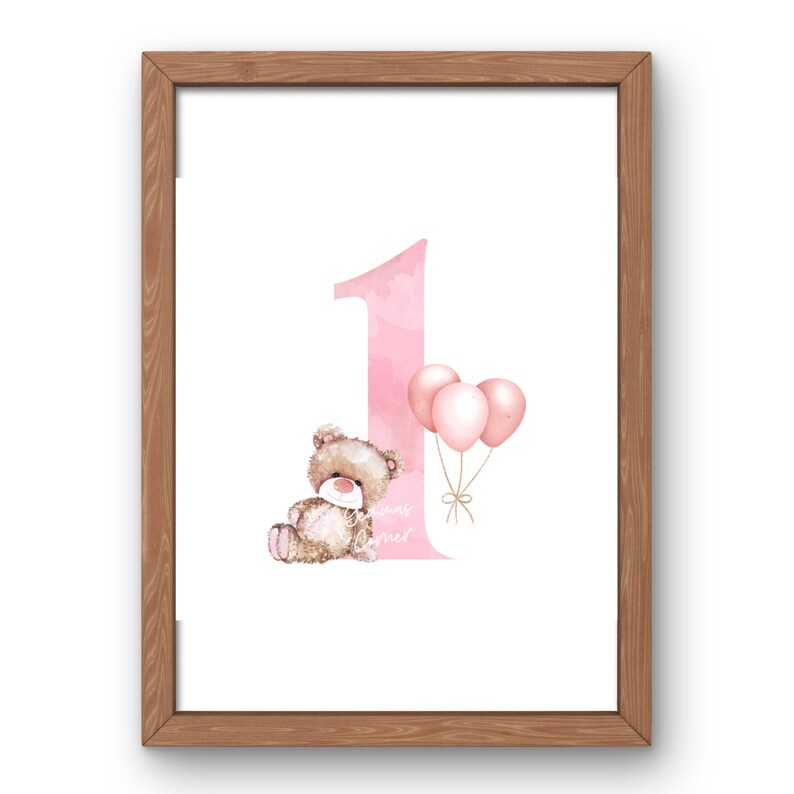 Teddy Bear Pink Balloons 1st Birthday PNG, First Birthday Sublimation ...