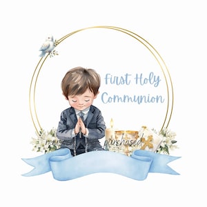 Diseño de sublimación de comunión con pancarta azul, descarga digital de comunión, PNG de primera comunión, diseño de bordado de comunión