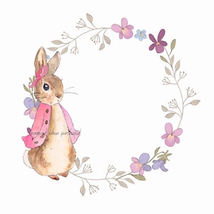 Flopsy Bunny png, roze Peter het konijn bloemenring, floppylijst png, instant digitale download, digitale print, kaarten maken