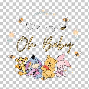 Winnie Pooh Baby Shower Ring, Winnie Pooh PNG, Classic Winnie the Pooh, Classic Winnie Pooh Clipart, Oh Baby PNG, Oh Baby Sublimation, cake topper, Cupcake topper printable