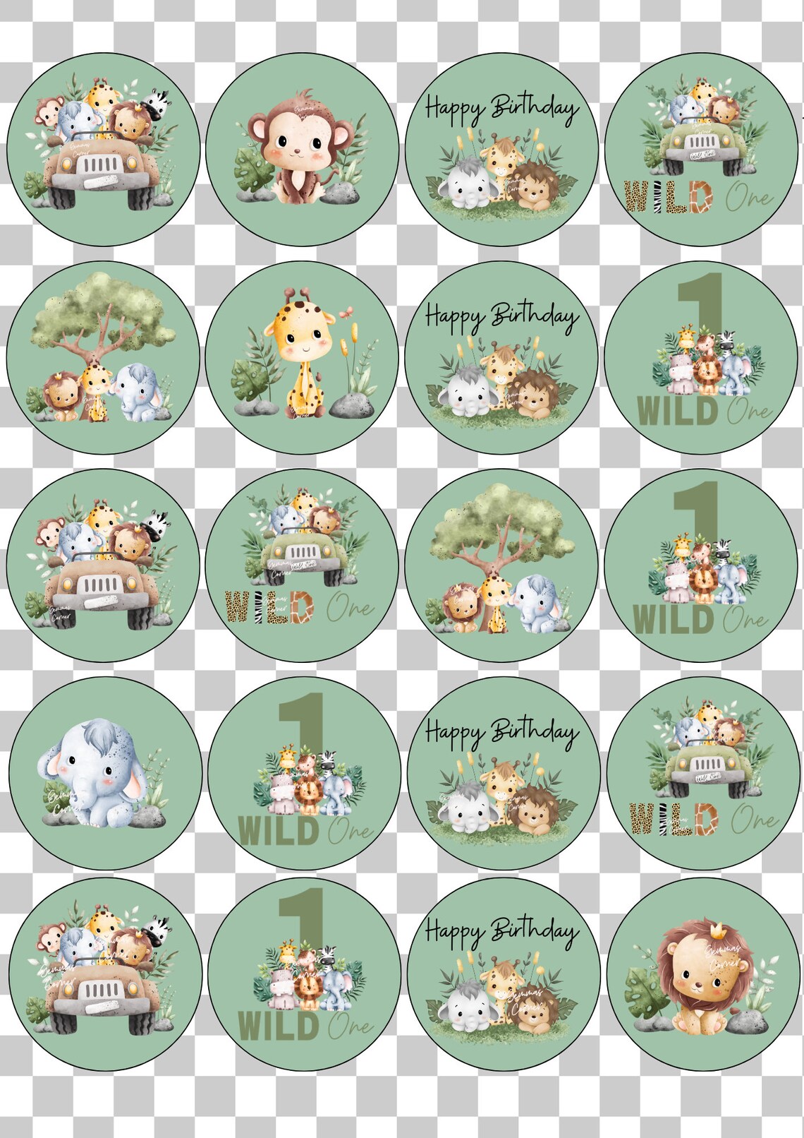 thumbnail image 2 of Jungle Animals Cake Insert Cupcake Toppers Jungle Safari Birthday Party Decor Kids Birthday Party Supplies Baby Shower Favors 2 of 11