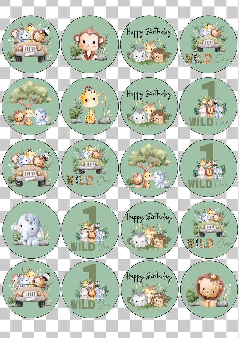 thumbnail image 2 of Jungle Animals Cake Insert Cupcake Toppers Jungle Safari Birthday Party Decor Kids Birthday Party Supplies Baby Shower Favors 2 of 11